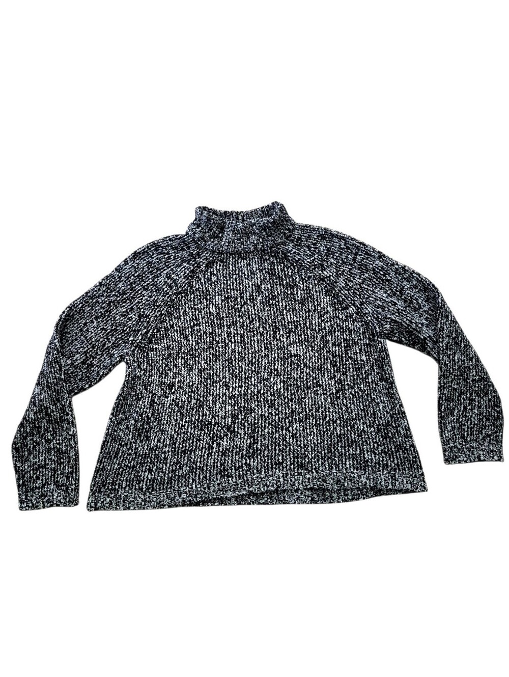 Eileen Fisher Organic Cotton Mock Neck Boxy Sweater L Marled Chunky Knit F19UBT - Picture 4 of 15